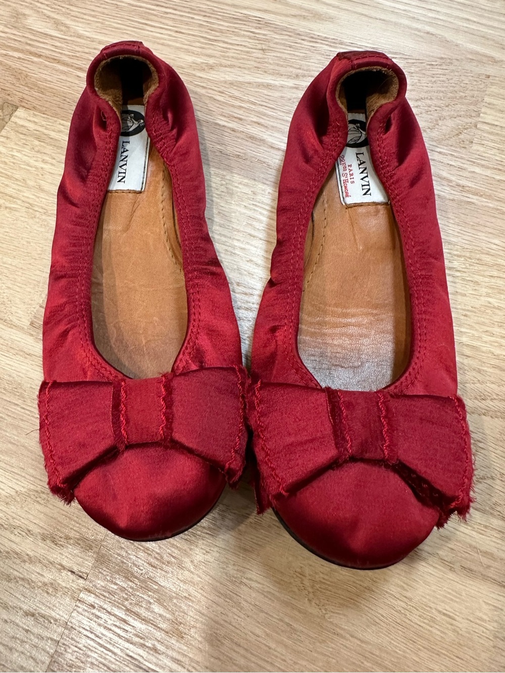 Lanvin Red Satin Bow Ballet Flats